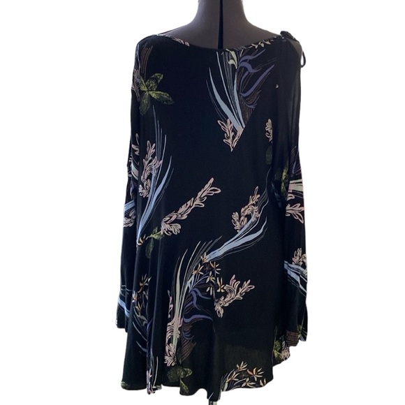 Free People Clear Skies Are Blue Floral Printed Tunic Cold Shoulder Dress Sz M - Picture 10 of 13